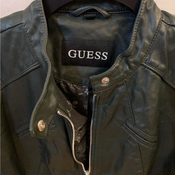 GUESS Women's Faux-Leather Moto Dark Green  Jacket - Picture 4 of 16